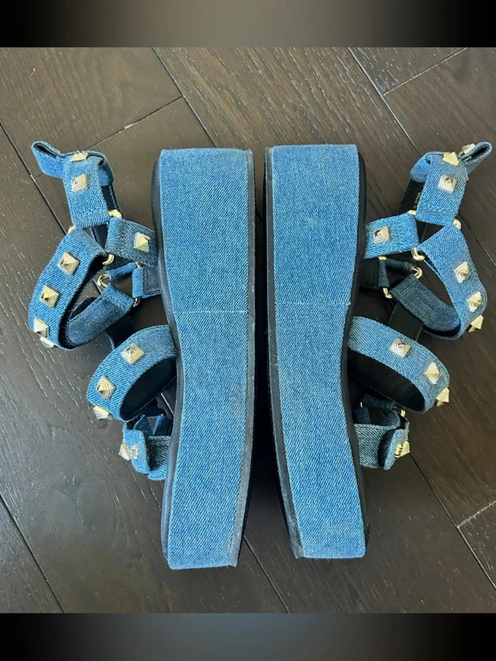 MAJE Denim Platform Stud Sandals, 36